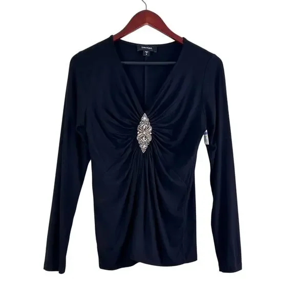 Karen Kane Black Long Sleeve Blouse with Silver Accent - Picture 3 of 8